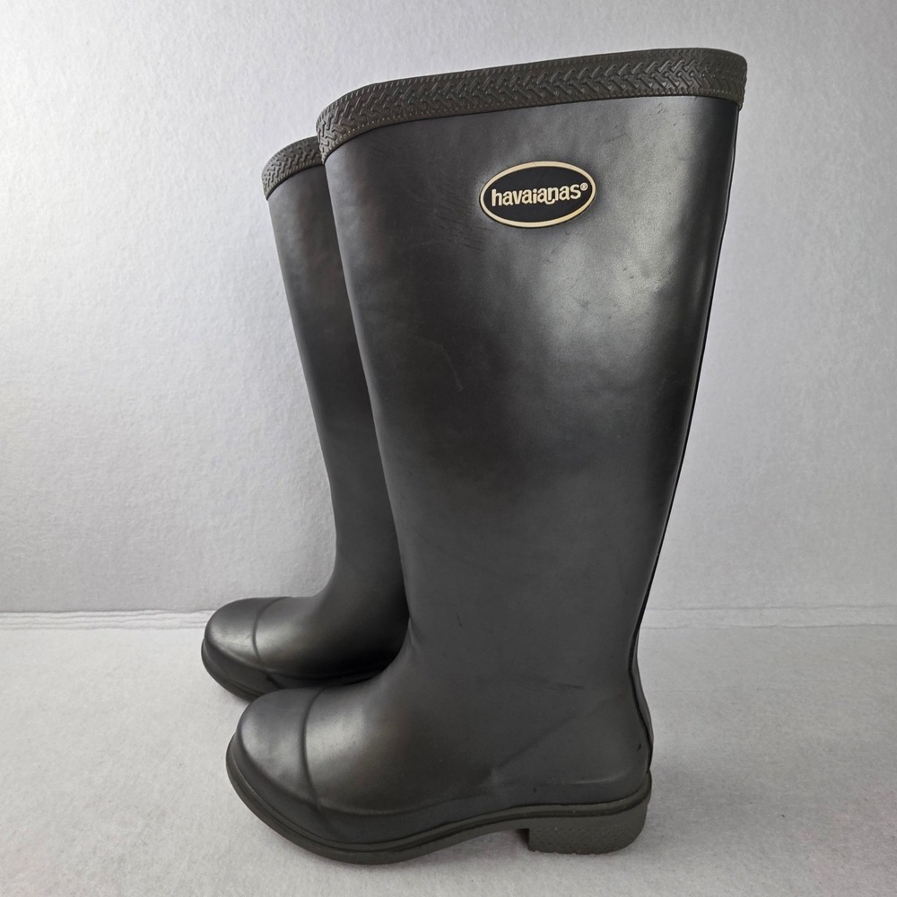 Havaianas Womens Dark Silver Rubber Tall Rain Boots Waterproof Size 6W EUR 37 - Picture 2 of 6